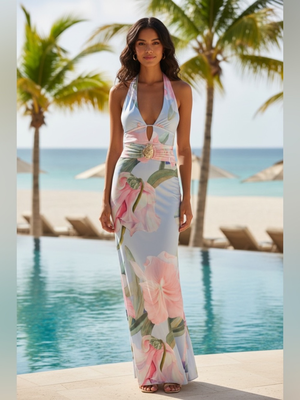 Turks and Caicos Floral Belted Maxi Dress